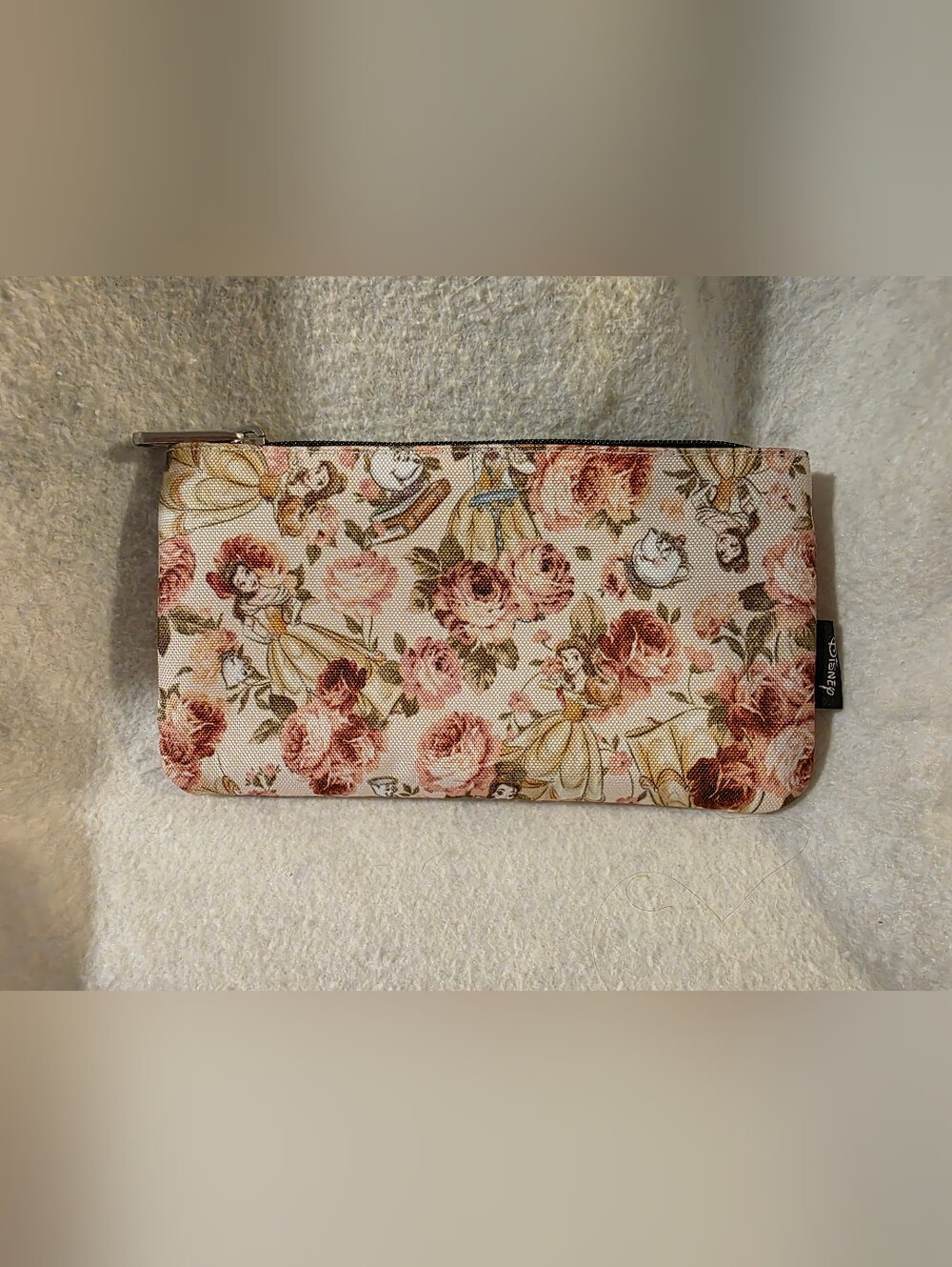 Disney Bueaty and the Beast - Belle And Mrs. Pots Floral Zipper Pouch NWOT